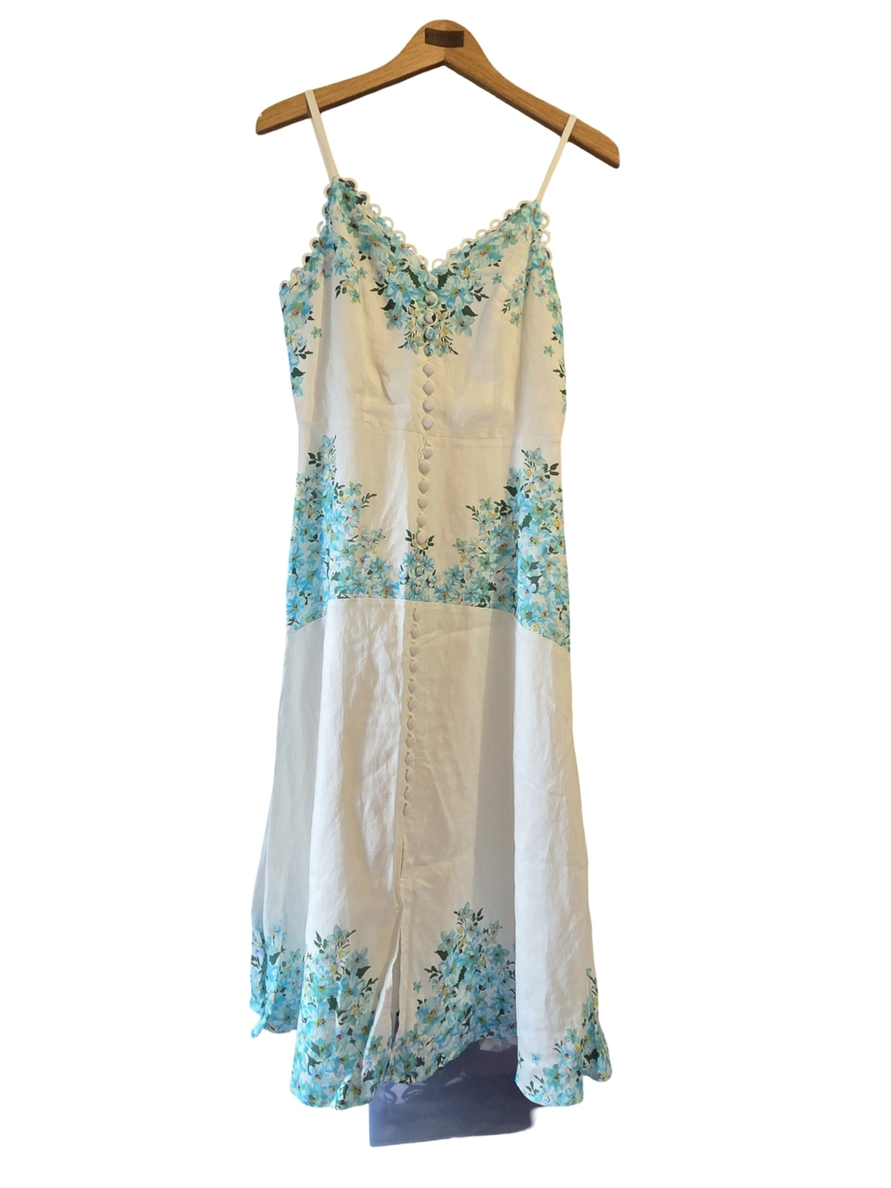 Ivory Maxi Slip Dress with Blue Floral Print
